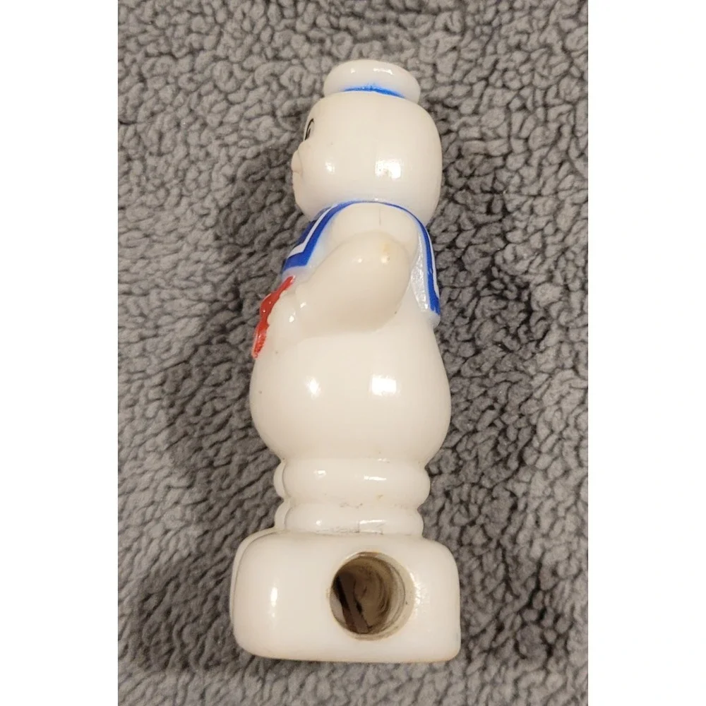 1987 Stay Puft Marshmallow Man Plastic Figure Pencil Sharpener White Blue Red
